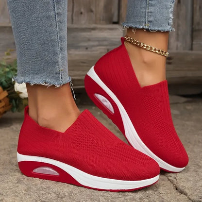 Women’s Slip-On Sneakers – Breathable Mesh – Low-Cut – Cushioned Sole