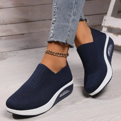 Women’s Slip-On Sneakers – Breathable Mesh – Low-Cut – Cushioned Sole