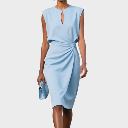 Amelia Draped Dress | Keyhole Neck Cap Sleeve Dress