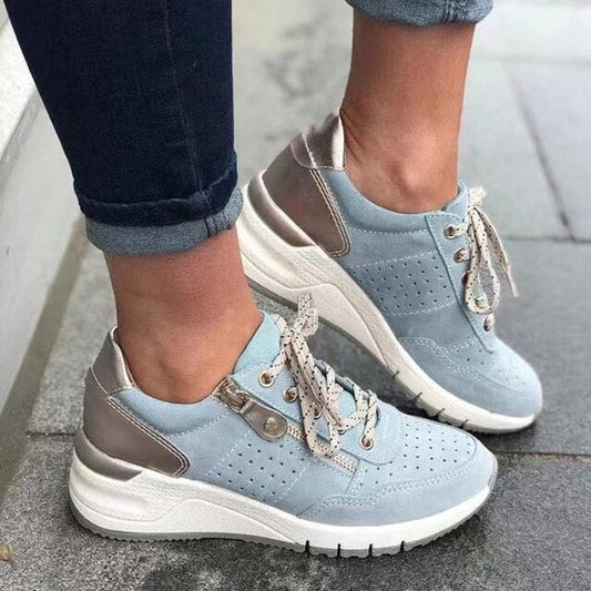 Women’s Wedge Sneakers – Orthopedic Support – Breathable Comfort – Zip and Lace-Up