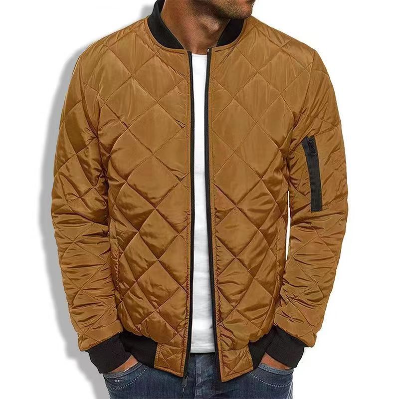 Men’s Quilted Jacket – Regular Fit – Diamond Stitch – Ribbed Cuffs – Zip Sleeve Pocket