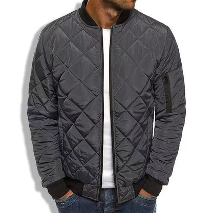 Men’s Quilted Jacket – Regular Fit – Diamond Stitch – Ribbed Cuffs – Zip Sleeve Pocket