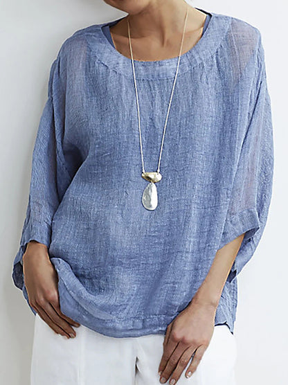 Women’s Cotton Top – Loose Fit – 3/4 Sleeve – Round Neck Casual Everyday Wear