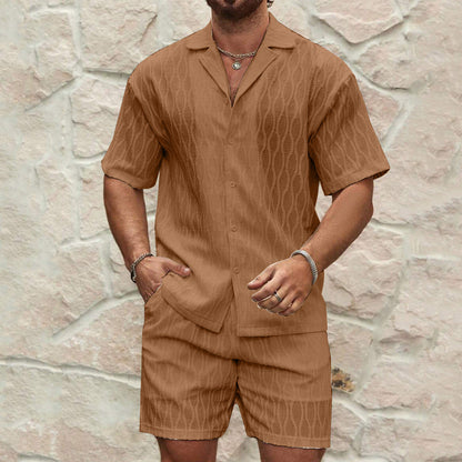 Men’s Two-Piece Set – Lightweight Cotton – Relaxed Fit – Button-Up Shirt and Shorts