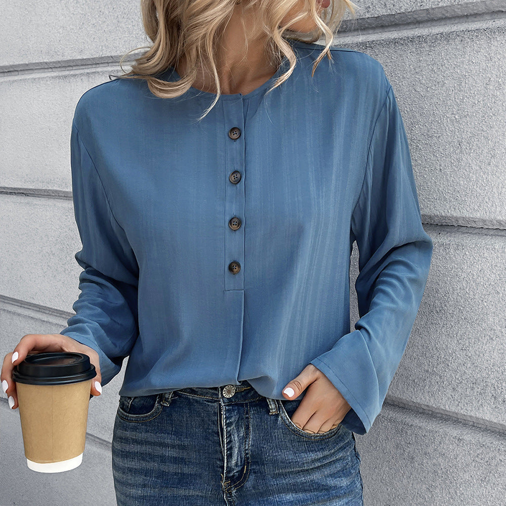 Women’s Long Sleeve Shirt – Cotton – Loose Fit – Button Down – Casual Style
