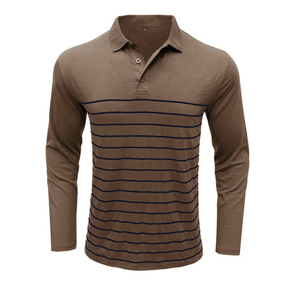 Men’s Polo Shirt – Slim Fit – Cotton Knit – Stripe Chest Detail – Long Sleeve
