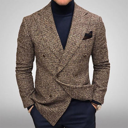 Men’s Blazer – Tweed Fabric – Tailored Fit – Double Breasted – Peak Lapel Formal Wear