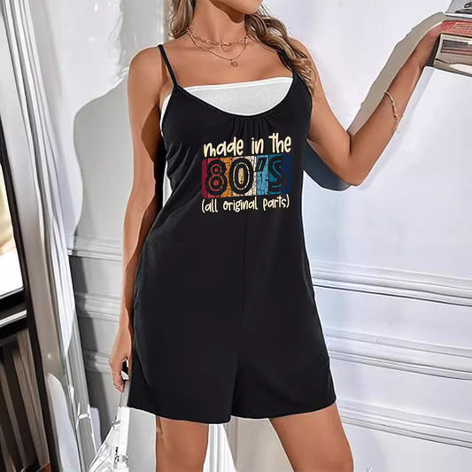 Women’s Romper – Relaxed Fit – Cotton Blend – Scoop Neck – Pockets – Funny Print