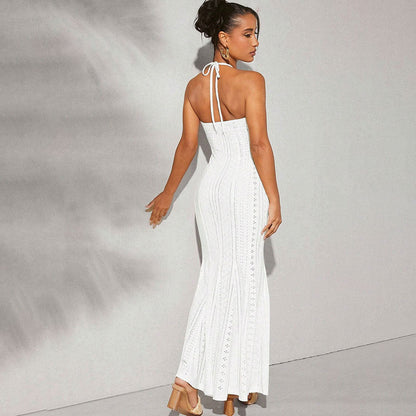 Women’s Evening Gown – Slim Fit – Halter Neck – Crochet – Fishtail Hem – Keyhole Detail