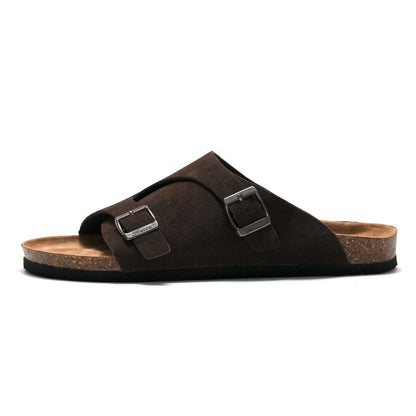 Women’s Cork Sandals – Suede Upper – Adjustable Buckle Straps – Slip-On Flat Comfort