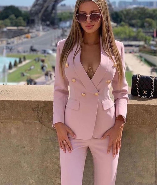 Women’s Suit Set – Tailored Fit Blazer – Double-Breasted – Slim Fit Trousers