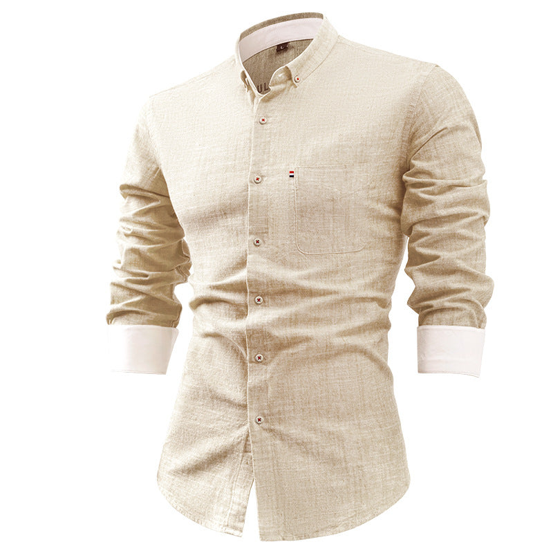 Men’s Button-Up Shirt – Cotton Linen Blend – Slim Fit – Long Sleeve Casual Wear