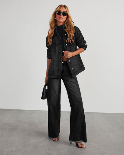 Women’s Wide-Leg Jeans – Washed Denim – Relaxed Fit – High Waist – Frayed Hem
