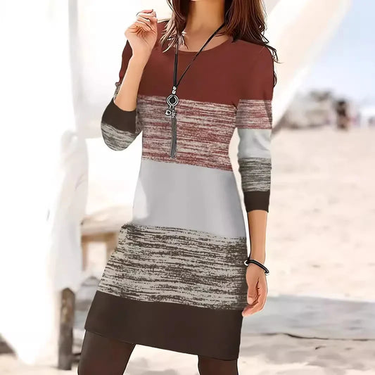 Women's Casual Dress - Knit - Relaxed Fit - Color-Blocked Stripes