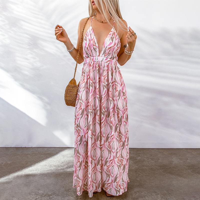 Women’s Maxi Dress – Floral Print – Breathable Blend – Deep V-Neck – Flowy Fit