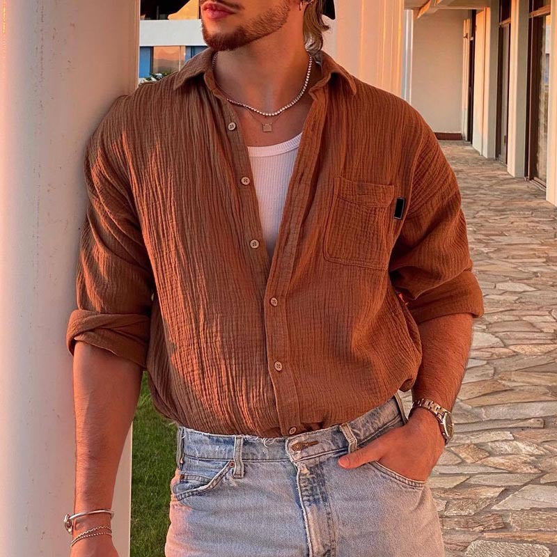 Men’s Long Sleeve Shirt – Relaxed Fit – Cotton Blend – Button Down Casual Style