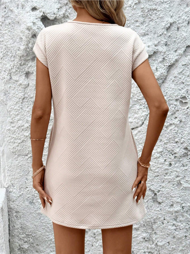 Women’s Mini Dress – Relaxed Fit – Textured Geometric Pattern – Short Sleeve – Breathable Blend
