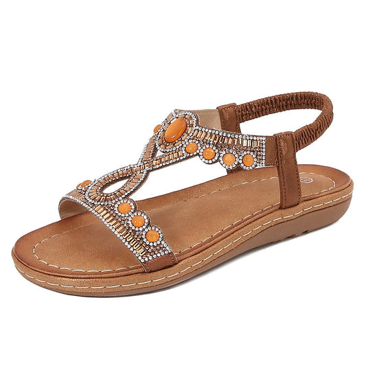 Women’s Thong Sandals – Flat Sole – Cushioned Footbed – Boho Crystal Embellished