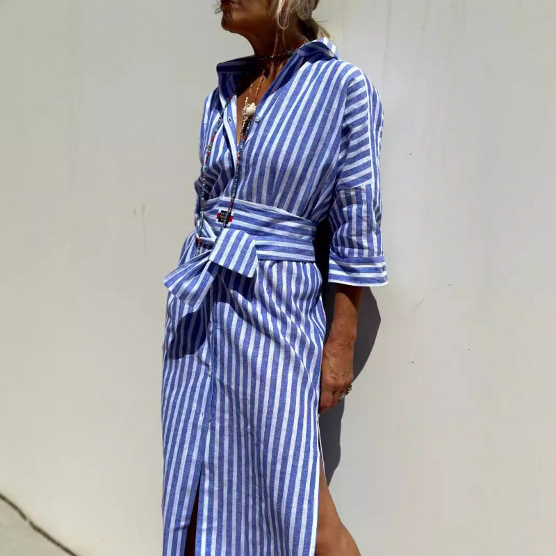 Women’s Shirt Dress – Relaxed Fit – Button Down – Midi Length – Breathable Blend
