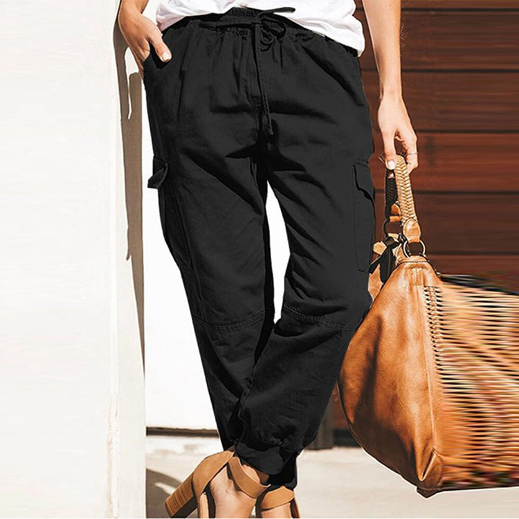 Women’s Cargo Pants – Relaxed Fit – Tapered Leg – Cotton Blend – Drawstring Waist – Utility Pockets