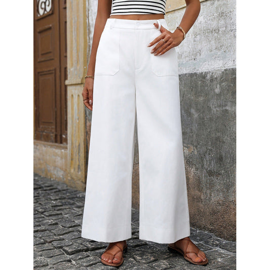 Women’s Straight-Leg Pants – High Waist – Cotton Feel – Full Length – Relaxed Fit