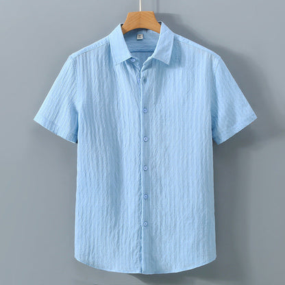 Men’s Button-Down Shirt – Relaxed Fit – Breathable Blend – Short Sleeve – Textured Finish