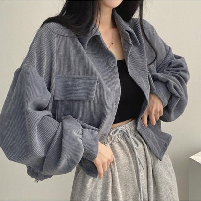 Women’s Shirt Jacket – Oversized Fit – Corduroy Texture – Button Down – Casual Layer