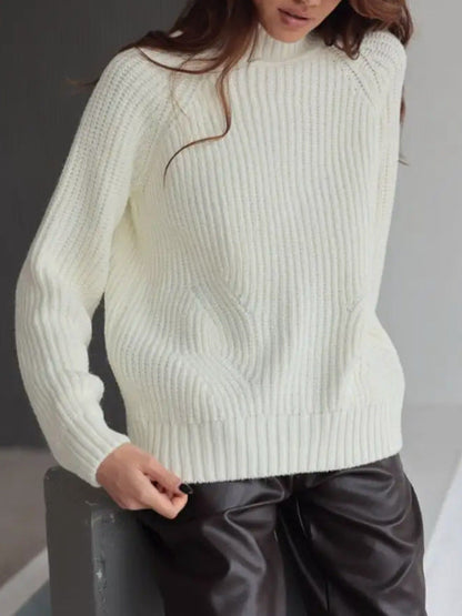 Women’s Sweater – Loose Fit – Mock Neck – Raglan Sleeve – Ribbed Texture