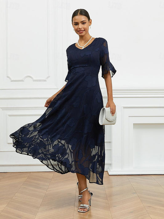 Women’s Maxi Dress – Lace Floral – V-Neck – Flutter Sleeve – Semi-Formal Fit