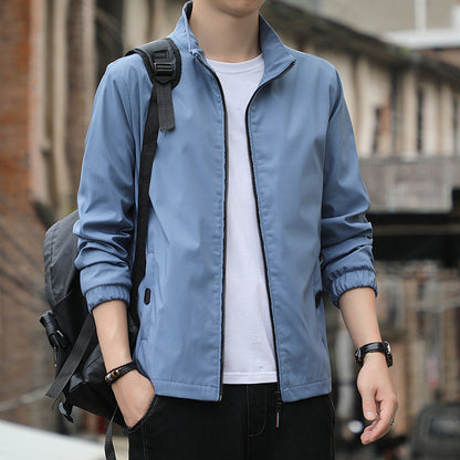 Men’s Casual Jacket – Slim Fit – Stand Collar – Zip Front – Lightweight Wind Resistant