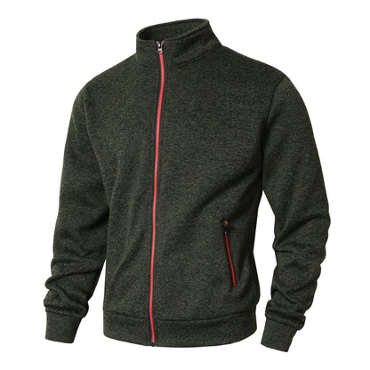 Men’s Zip-Up Jacket – Soft Knit Lined – Stand Collar – Zipper Pockets – Regular Fit