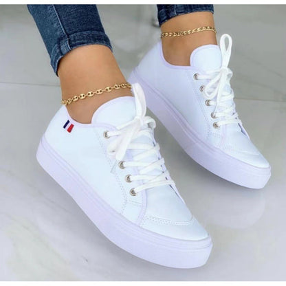 Women’s Casual Sneakers – Round Toe – Lace-Up – Thick Sole – Ankle Length Fit