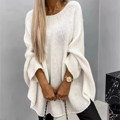 Women’s Knit Cape Sweater – Oversized Fit – Chunky Texture – Mid-Thigh Length