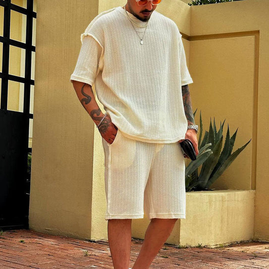 Men’s Athletic Set – Breathable Cotton Blend – Relaxed Fit T-Shirt and Shorts