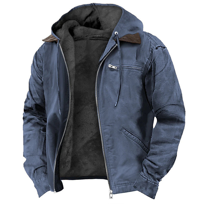 Men’s Hooded Jacket – Fleece Lined – Relaxed Fit – Water-Resistant – Zip Front Pockets