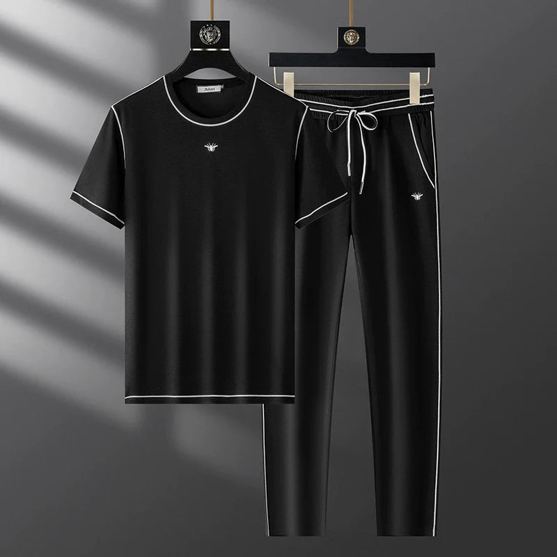 Men’s Two-Piece Set - Cotton Blend - Crew Neck T-Shirt - Tapered Sweatpants