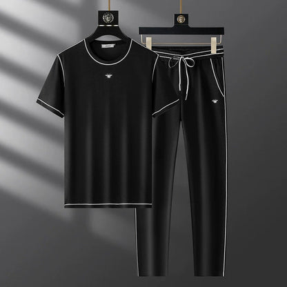 Men’s Two-Piece Set - Cotton Blend - Crew Neck T-Shirt - Tapered Sweatpants