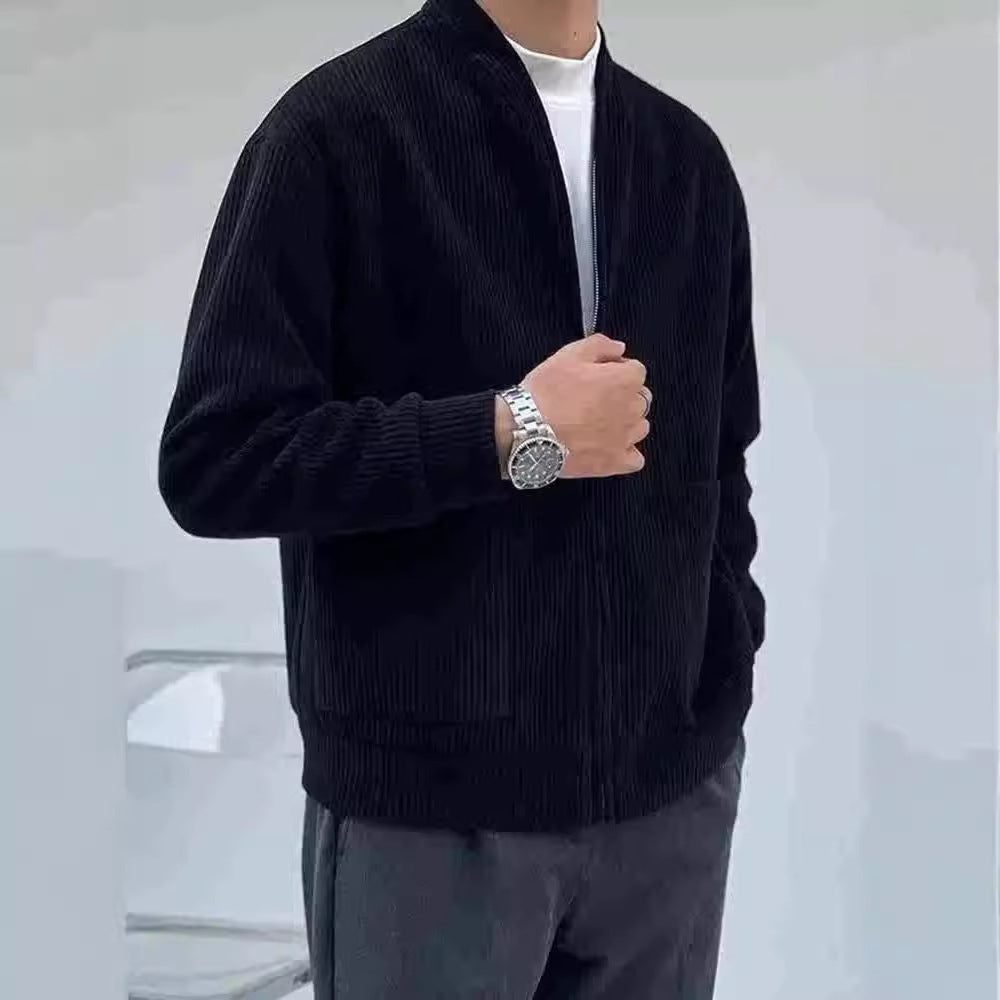Men’s Jacket – Corduroy Relaxed Fit – V-Neck Zip Front – Ribbed Texture Casual Wear
