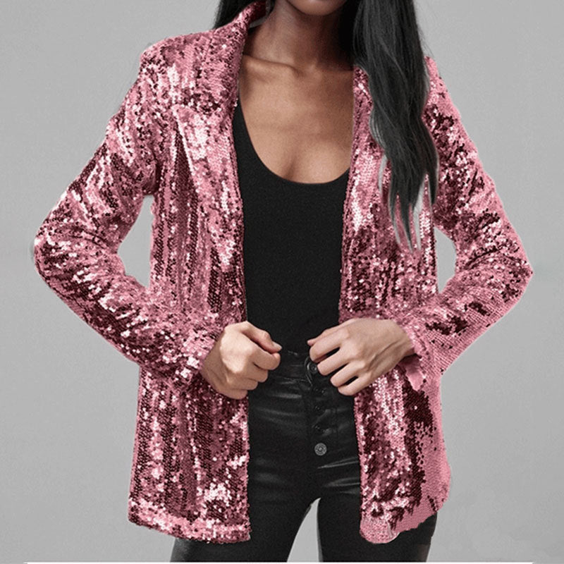 Women’s Blazer – Sequin Embellished – Tailored Fit – Open Front Full Sleeve