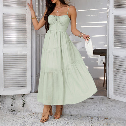 Women’s Maxi Dress – High Waist – Spaghetti Strap – Tiered Skirt – Lightweight Fit