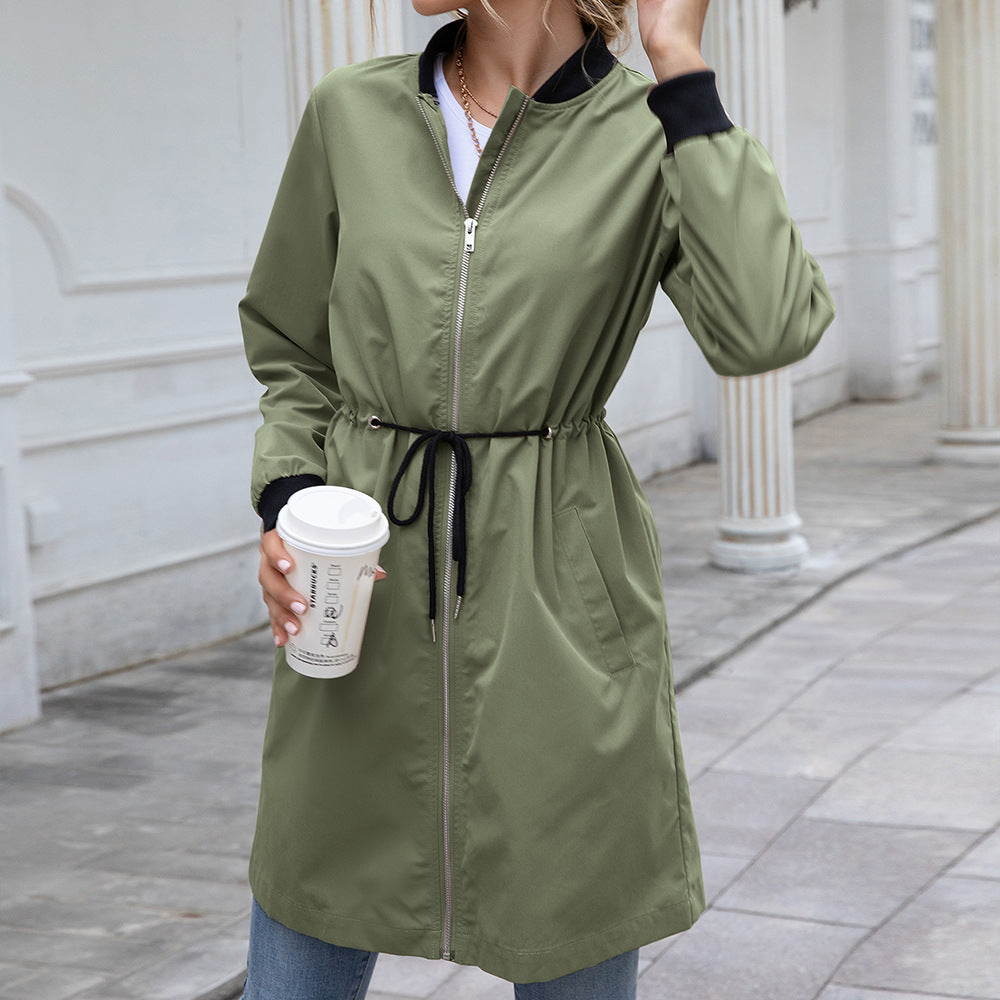 Women’s Raincoat Jacket – Hooded – Water-Resistant – Drawstring Waist – Ribbed Cuffs