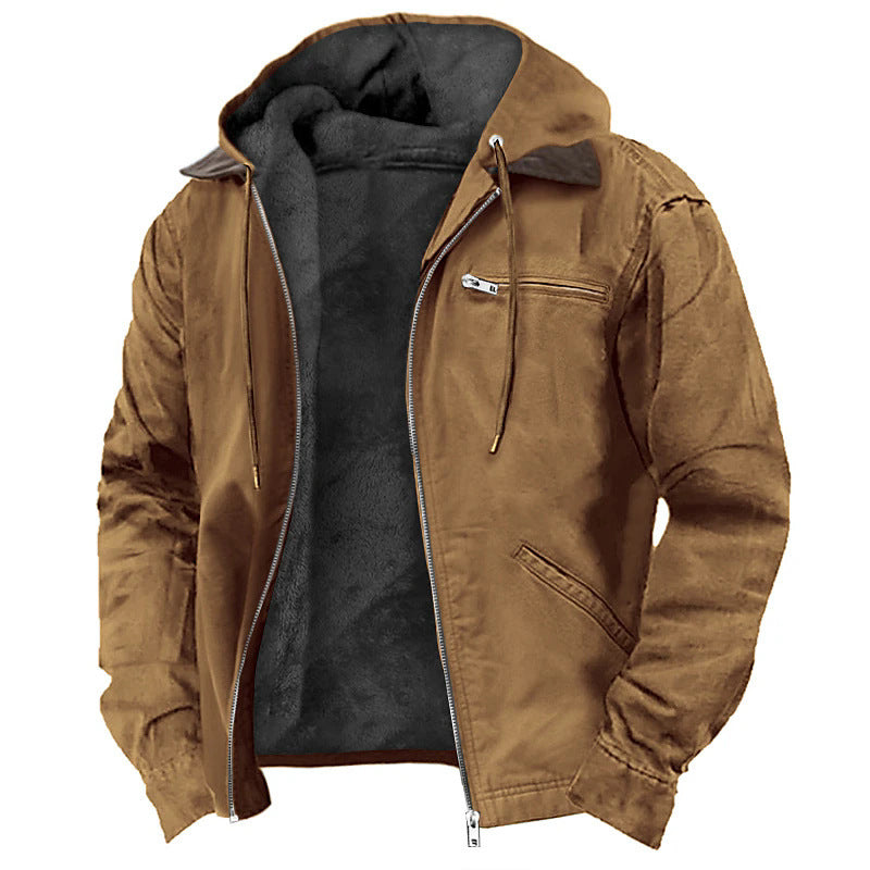 Men’s Hooded Jacket – Fleece Lined – Relaxed Fit – Water-Resistant – Zip Front Pockets