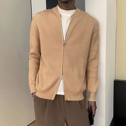 Men’s Cardigan – Ribbed Knit – Double Zipper – Relaxed Fit – Long Sleeve Layering