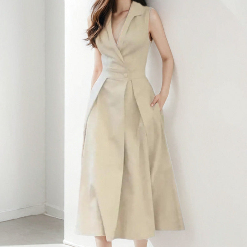 Women’s Midi Dress – V-Neck – Sleeveless – A-Line Fit – Lightweight Cotton Blend