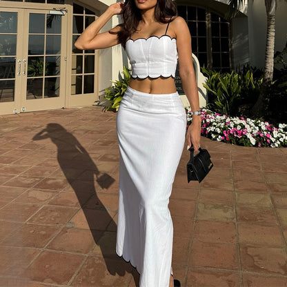 Women’s Two-Piece Set – Slim Fit Crop Top – Flared Midi Skirt – Lightweight Fabric