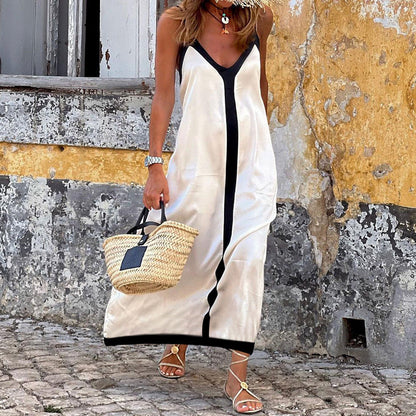 Women’s Midi Dress – Relaxed Fit – Luxury Fabric – V-Neck – Adjustable Straps