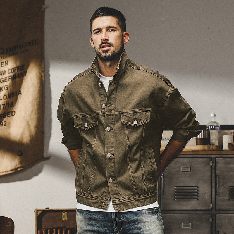 Men’s Denim Jacket – Relaxed Fit – Button Front – Chest Pockets – Durable Casual Style