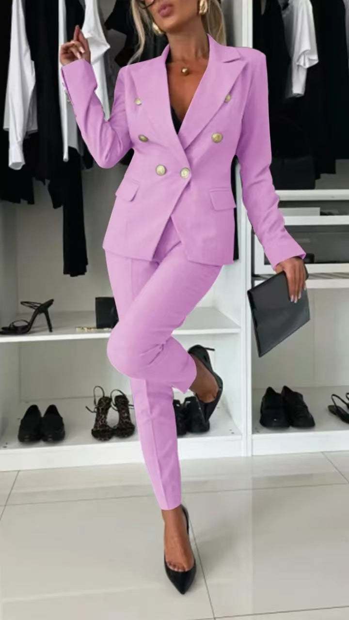 Women’s Blazer Set – Slim Fit – Double-Breasted – Notched Lapel – Office Wear