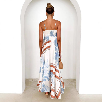 Women’s Maxi Dress – A-Line Fit – Floral Print – Backless – Cotton Spaghetti Straps