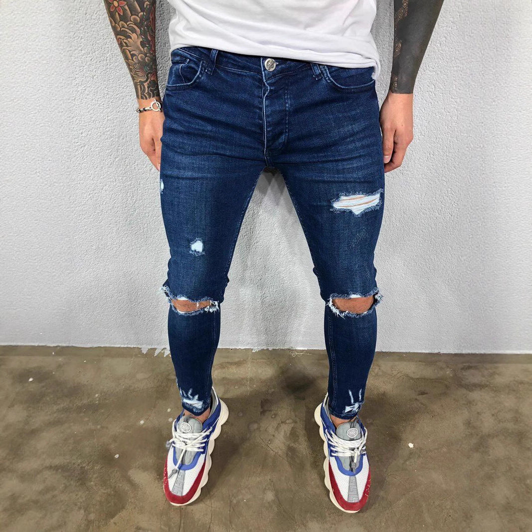 Men’s Skinny Jeans – Stretch Denim – Ripped Knees – Slim Fit Distressed Casual Wear